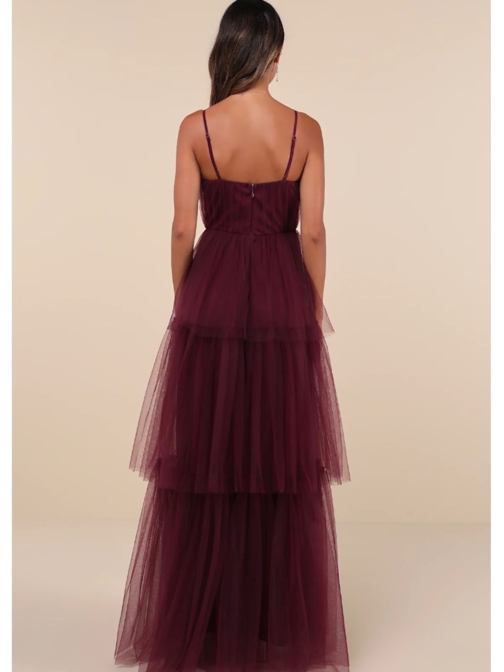 NWOT Lulus Unforgettable Poise Plum Purple Tulle Bustier Tiered Maxi Dress L - Picture 5 of 5